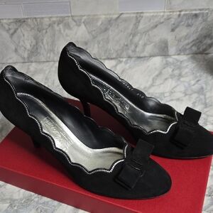 Salvatore Ferragamo Black Suede Heels with Bow